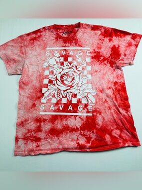 Savage Graphic Tie-Dye Tee — Red & White